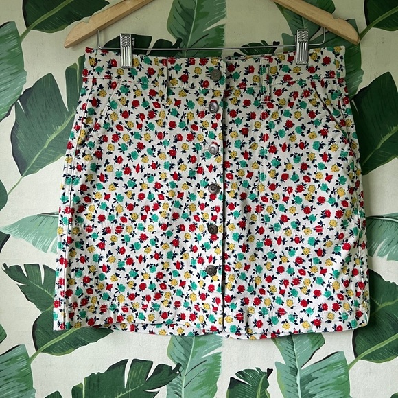 J Crew Mercantile Floral Button Front Mini Skirt Multicolor Size 2 - Picture 3 of 7
